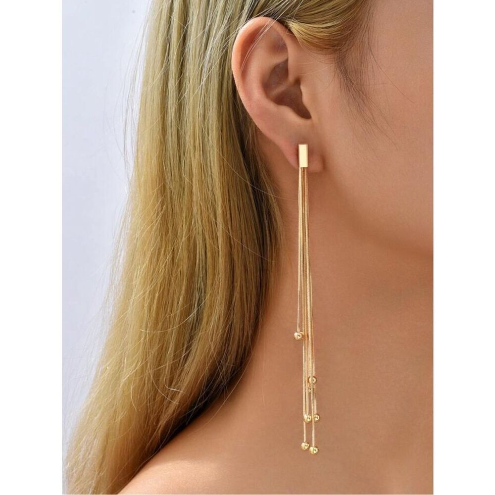 Gold Long Tassel Chain Drop Earrings A1690